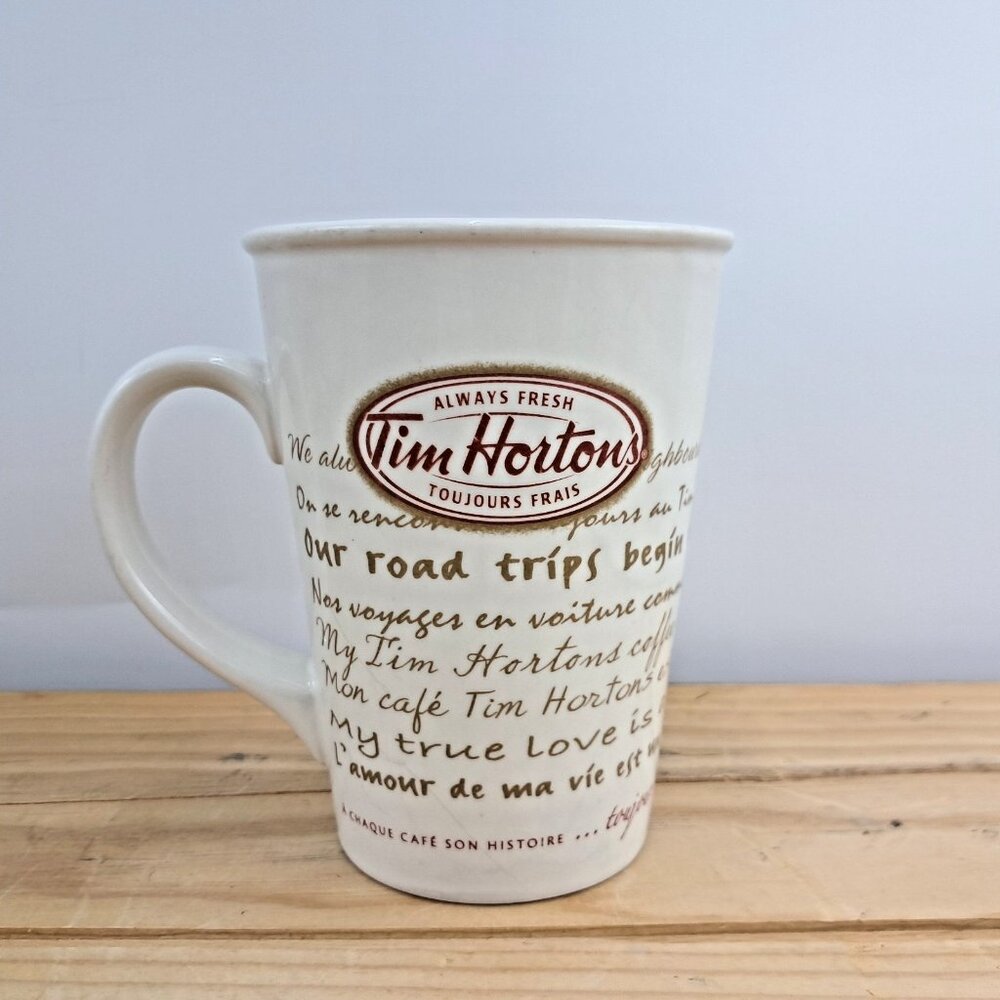 Tim Hortons 2009 Limited Edition Coffee Mug Road Trip Quote Cream Brown #009